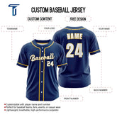 Custom Navy Blue Yellow Button Down Classic Baseball Jersey